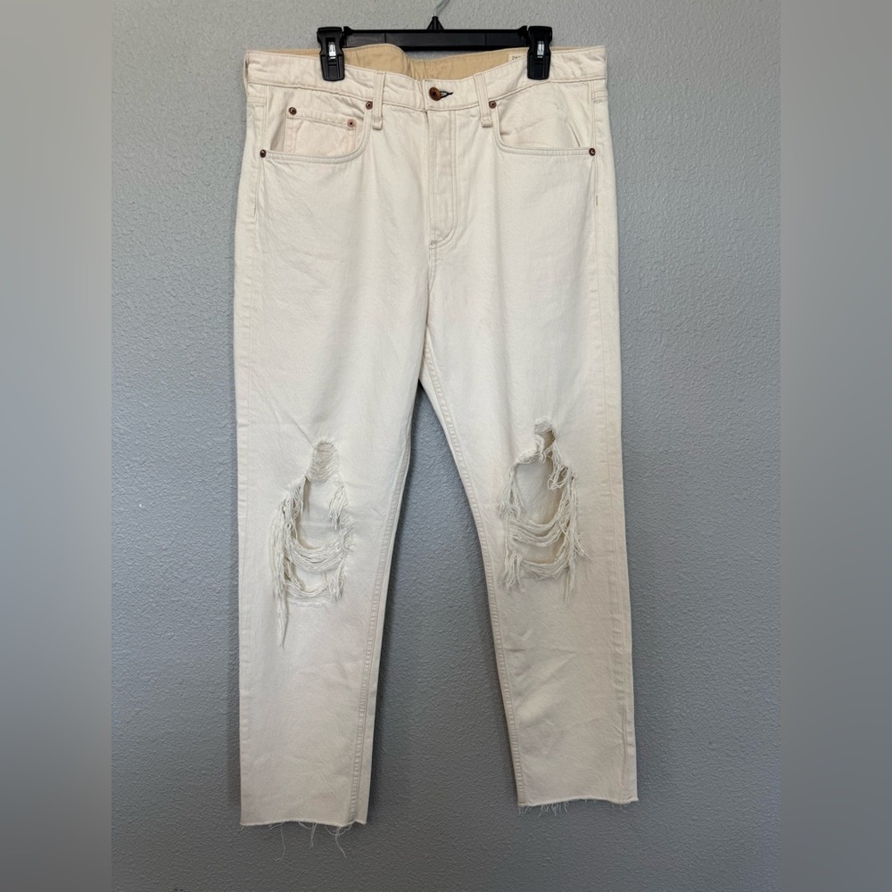 NWT Rag & Bone Rosa Mid-Rise Boyfriend Jeans in Ecru Distressed